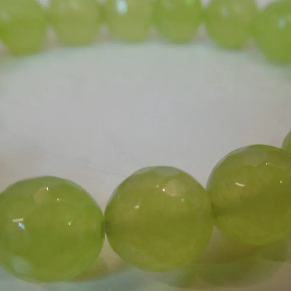 Lime Faceted Cut Glass Beaded Bracelet W 9.25 Sterling Silver Bead 7" $116 NWOT - Picture 4 of 6